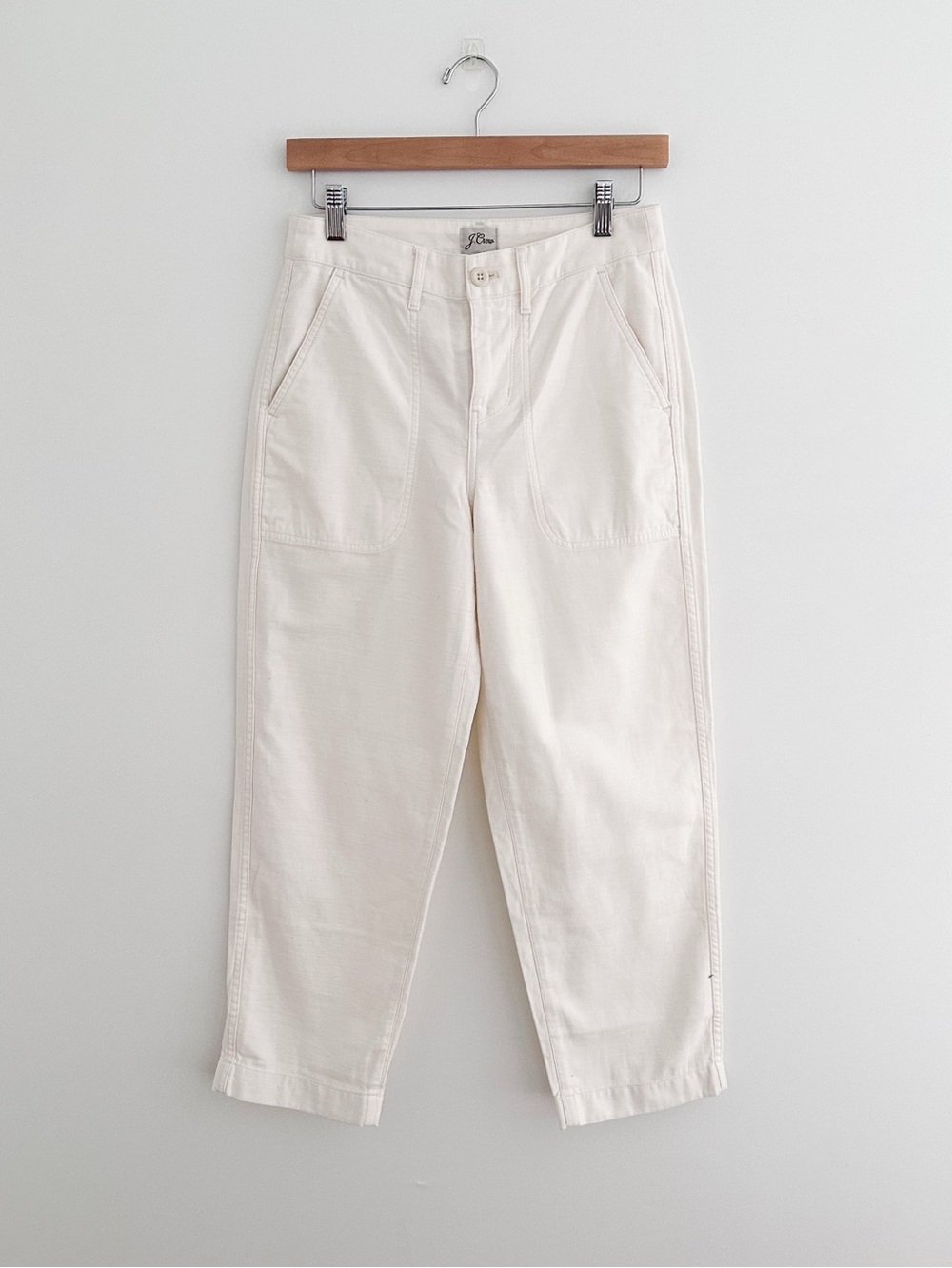 NWT J.Crew Cotton Pant Natural Cream Relaxed Tapered Patch Pockets Size 2 Petite